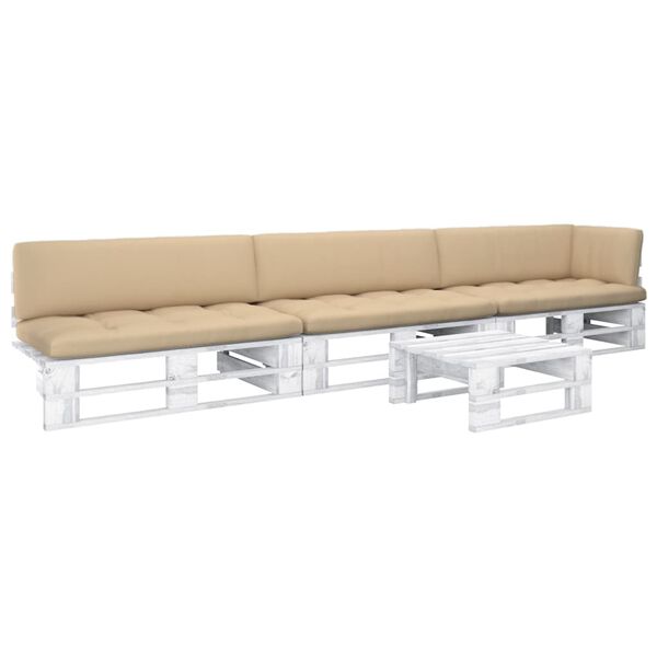 vidaXL Muebles de pal&eacute;s 4 pzas y cojines madera pino impregnada blanco