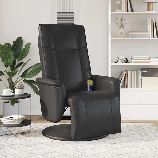 vidaXL Sill&oacute;n reclinable masaje con reposapi&eacute;s cuero sint&eacute;tico negro