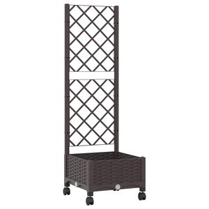 vidaXL Jardinera con enrejado y ruedas Marr&oacute;n 40 x 40 x 131,5 cm PP