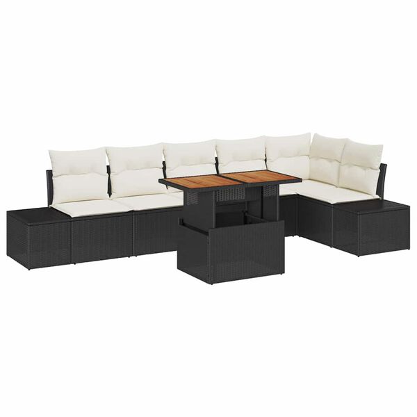 vidaXL Conjunto de Comedor de Jard&iacute;n con coj&iacute;n 7 pcs Negro y crema