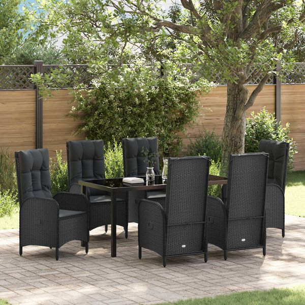 vidaXL Conjunto de Comedor de Jard&iacute;n 7 pcs Negro rat&aacute;n sint&eacute;tico