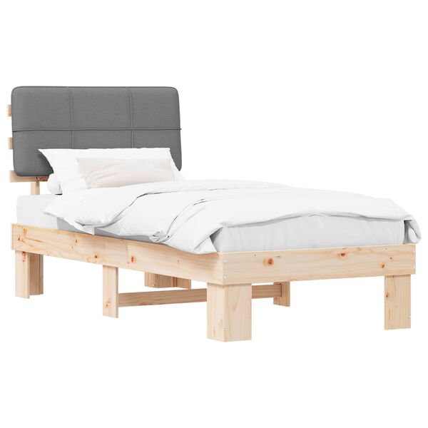 vidaXL Estructura de Cama con Cabecera Tapizada Gris Claro 90 x 200 cm