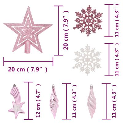 vidaXL Juego de adornos de Navidad de 65 piezas rosa/rojo/blanco