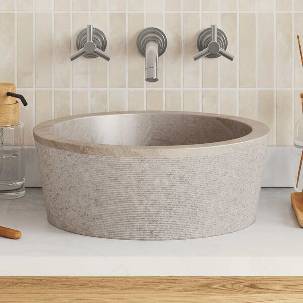 vidaXL Lavabo gris m&aacute;rmol &Oslash;40x15 cm