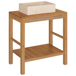 vidaXL Mueble tocador madera teca maciza con lavabo de m&aacute;rmol crema