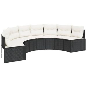 vidaXL Sof&aacute; de jard&iacute;n semicircular con cojines rat&aacute;n sint&eacute;tico negro