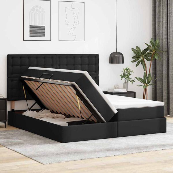 vidaXL Cama con almacenamiento y colch&oacute;n Negro 180 x 200 cm