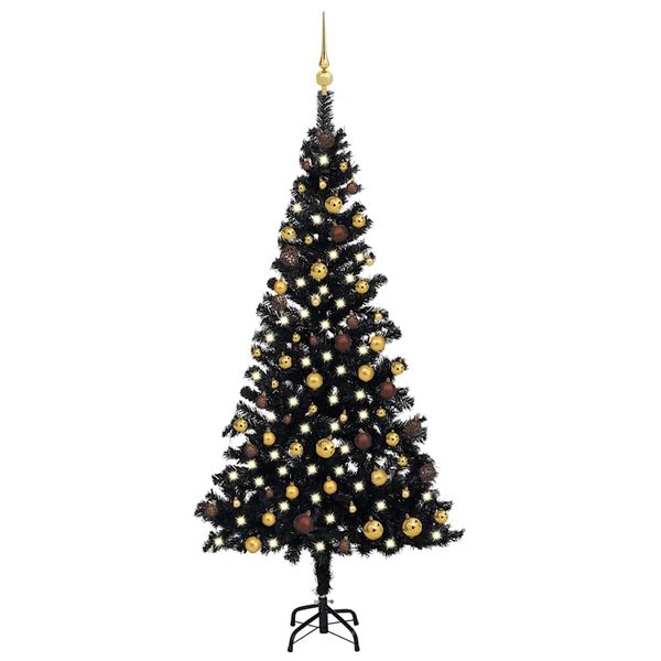vidaXL &Aacute;rbol de Navidad preiluminado con luces y bolas negro 180 cm