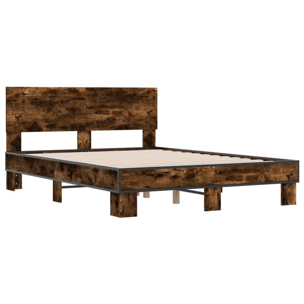vidaXL Estructura cama madera ingenier&iacute;a metal roble ahumado 140x190cm