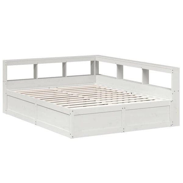 vidaXL Cama con estanter&iacute;a sin colch&oacute;n madera maciza blanca 140x200 cm