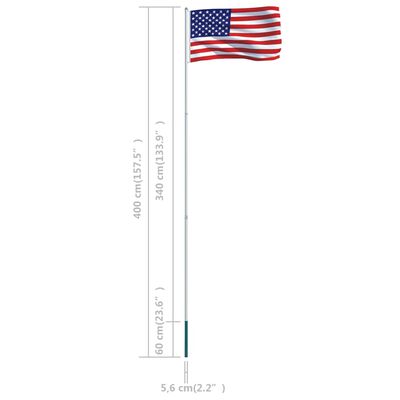 vidaXL Bandera de Estados Unidos y mástil de aluminio 4 m