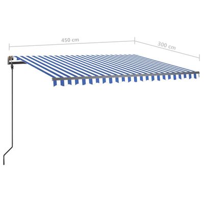vidaXL Toldo manual retráctil con LED azul y blanco 4,5x3 m
