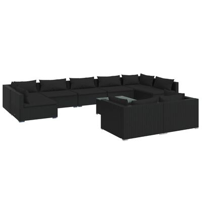 vidaXL Set de muebles de jardín 10 pzas cojines ratán sintético negro