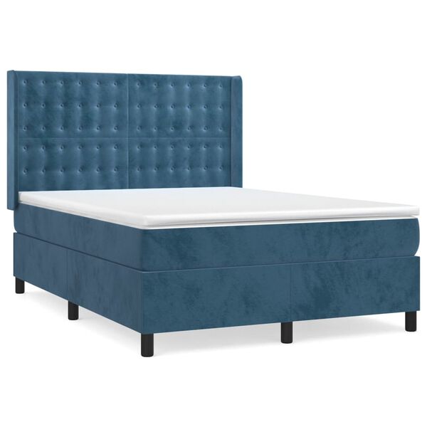 vidaXL Cama box spring con colch&oacute;n terciopelo azul oscuro 140x200 cm
