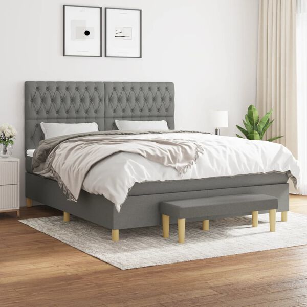 vidaXL Cama box spring con colch&oacute;n tela gris oscuro 180x200 cm