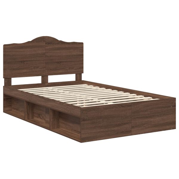 vidaXL Estructura de cama con cabecera Roble Marr&oacute;n 120 x 190 cm