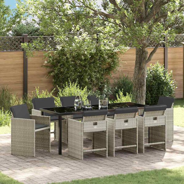 vidaXL Conjunto de Comedor de Jard&iacute;n 9 pcs Gris Claro rat&aacute;n sint&eacute;tico