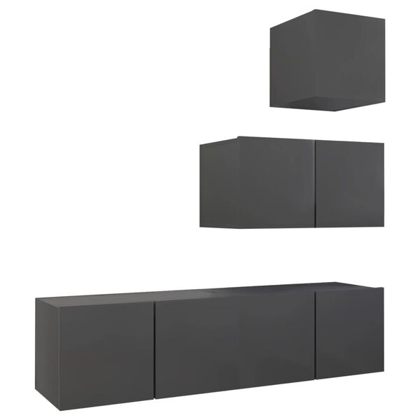 vidaXL Set de muebles de sal&oacute;n 4 piezas madera ingenier&iacute;a gris