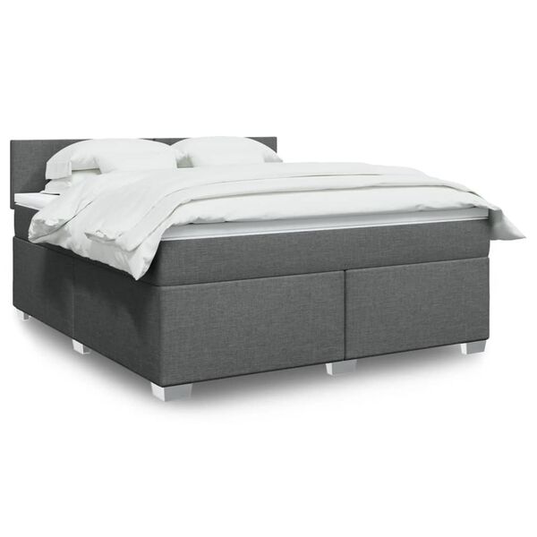 vidaXL Cama box spring con colch&oacute;n tela gris oscuro 180x200 cm