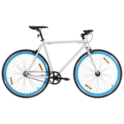 vidaXL Bicicleta de piñón fijo blanco y azul 700c 55 cm
