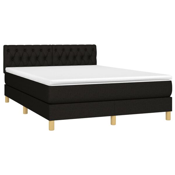 vidaXL Cama box spring con colch&oacute;n tela negro 140x190 cm