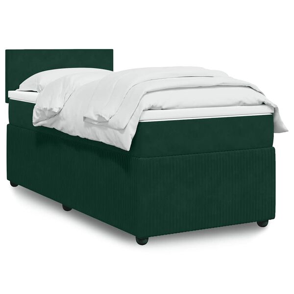 vidaXL Cama box spring con colch&oacute;n terciopelo verde oscuro 100x200 cm