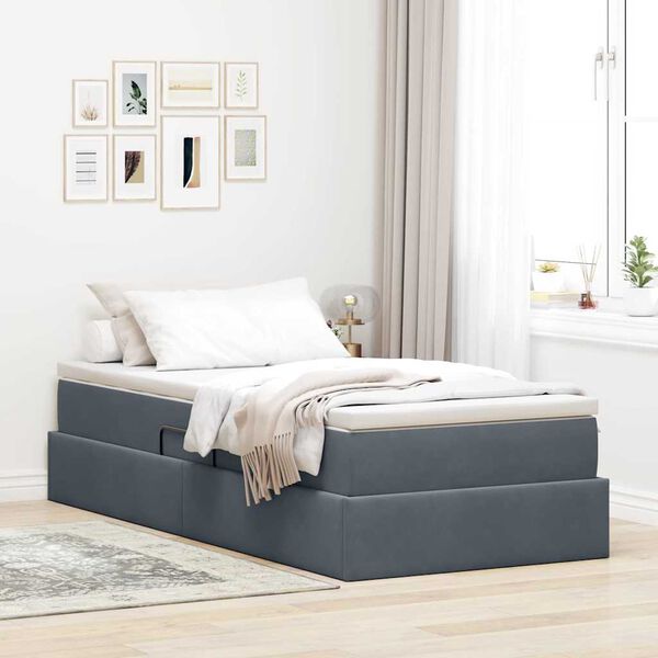 vidaXL Cama con almacenamiento y colch&oacute;n Gris oscuro 90 x 200 cm
