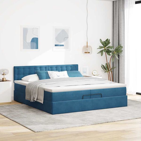 vidaXL Estructura de cama otomana con colch&oacute;n azul oscuro 200x200 cm
