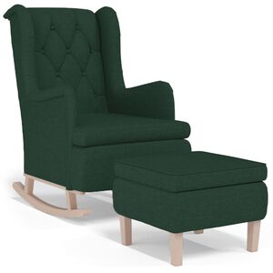 vidaXL Sill&oacute;n con patas mecedoras y taburete de tela verde oscuro