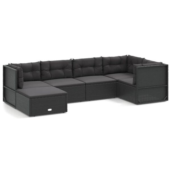 vidaXL Set muebles de jardín 6 piezas y cojines ratán sintético negro