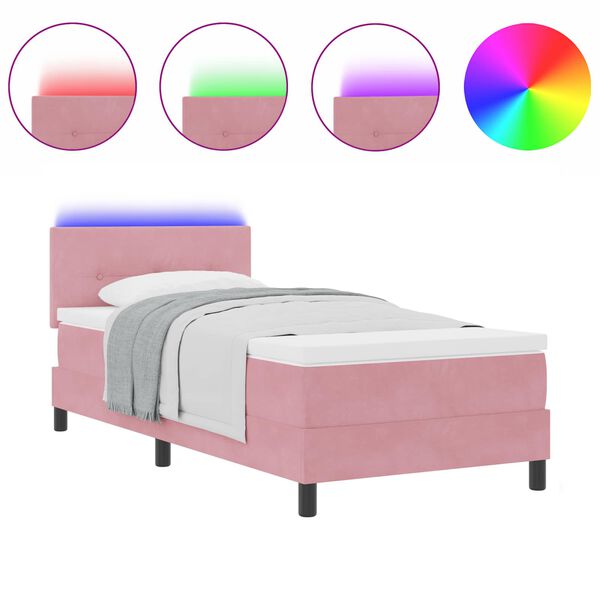 vidaXL Cama Box Spring LED con colch&oacute;n Rosa 80 x 200 cm Terciopelo