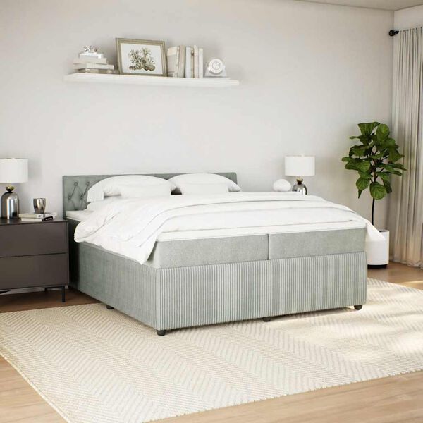 vidaXL Cama box spring con colchón terciopelo gris claro 200x200 cm