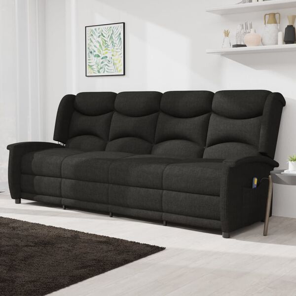 vidaXL Sill&oacute;n reclinable de masaje de 4 plazas tela negro