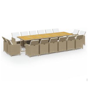 vidaXL Juego comedor jard&iacute;n 17 pzas con cojines rat&aacute;n sint&eacute;tico beige