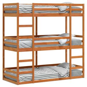 vidaXL Litera triple de madera maciza de pino marr&oacute;n cera 75x190 cm