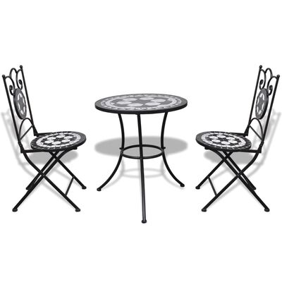 vidaXL Set de mesa y sillas de jardín 3 piezas mosaico blanco y negro