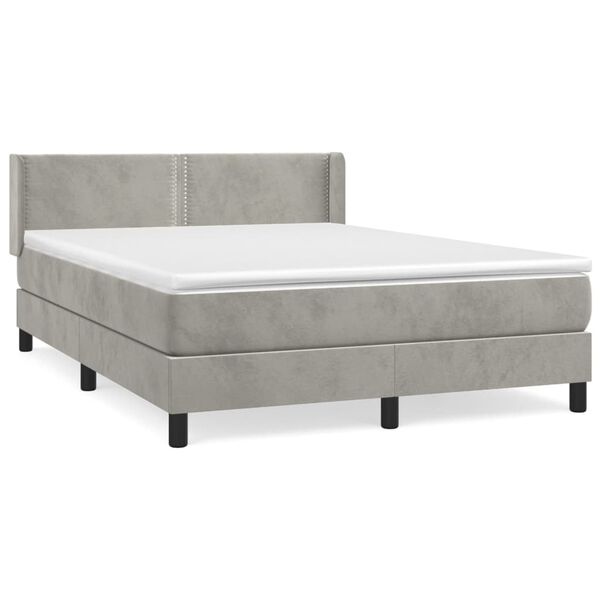 vidaXL Cama box spring con colch&oacute;n terciopelo gris claro 140x190 cm