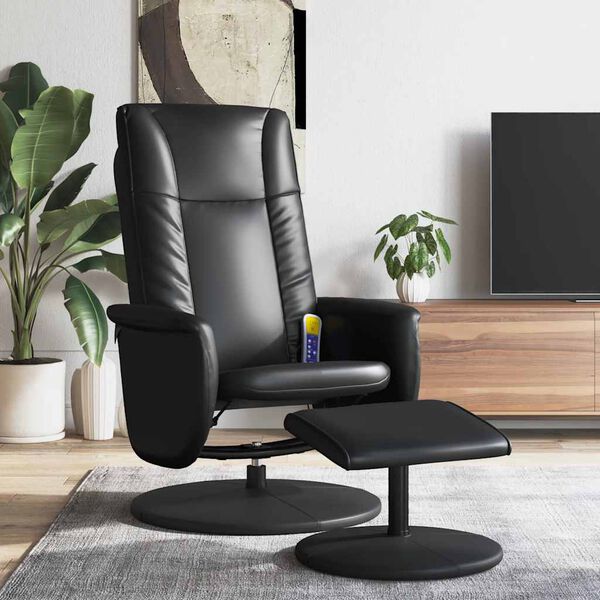 vidaXL Sill&oacute;n reclinable masaje con reposapi&eacute;s cuero sint&eacute;tico negro