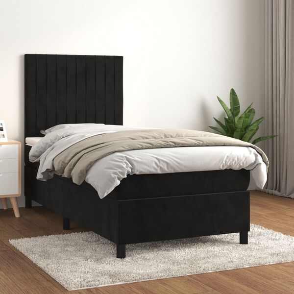 vidaXL Cama box spring con colch&oacute;n cuero sint&eacute;tico negro 90x190 cm
