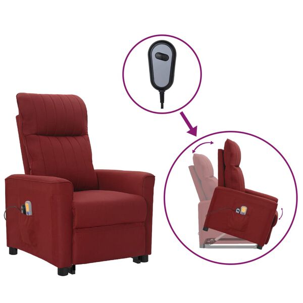 vidaXL Sillón de masaje elevable tela rojo tinto