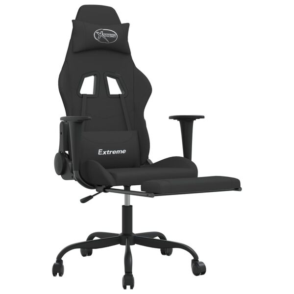 vidaXL Silla gaming de masaje con reposapi&eacute;s tela negro