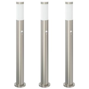 vidaXL Balizas luminosas con sensor, 3 unidades, 80 cm, acero inoxidable, IP44