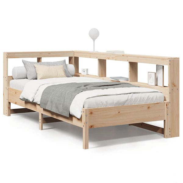 vidaXL Cama con estanter&iacute;a sin colch&oacute;n madera maciza de pino 75x190 cm