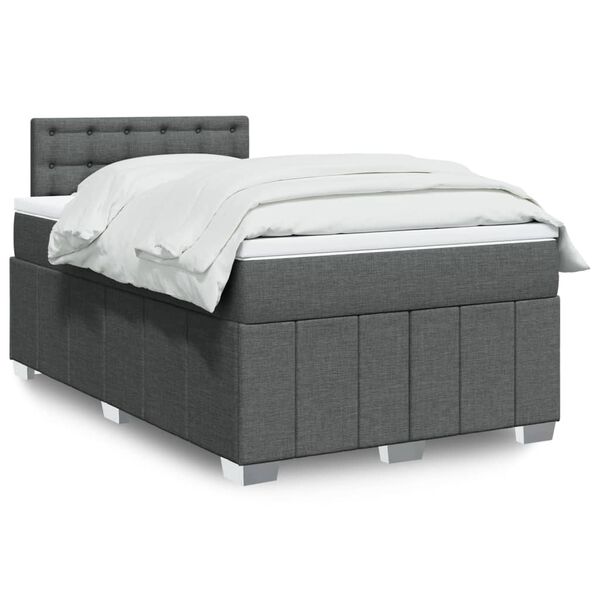 vidaXL Cama box spring con colch&oacute;n tela gris oscuro 120x200 cm