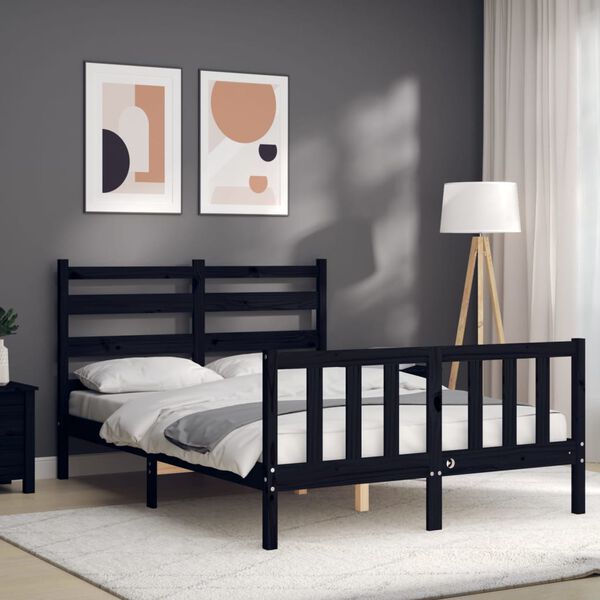 vidaXL Estructura cama de matrimonio con cabecero madera maciza negro