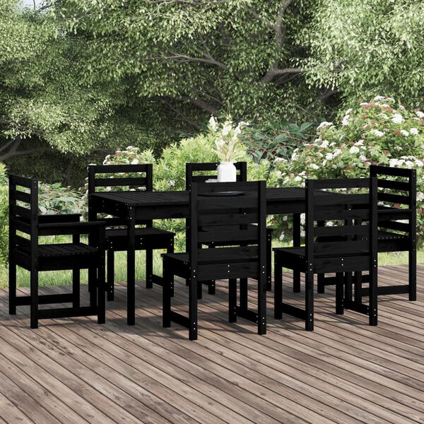 vidaXL Juego de comedor de jardín 7 piezas madera maciza pino negro