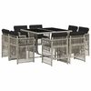 vidaXL Set comedor de jard&iacute;n 9 pzas cojines rat&aacute;n sint&eacute;tico gris claro