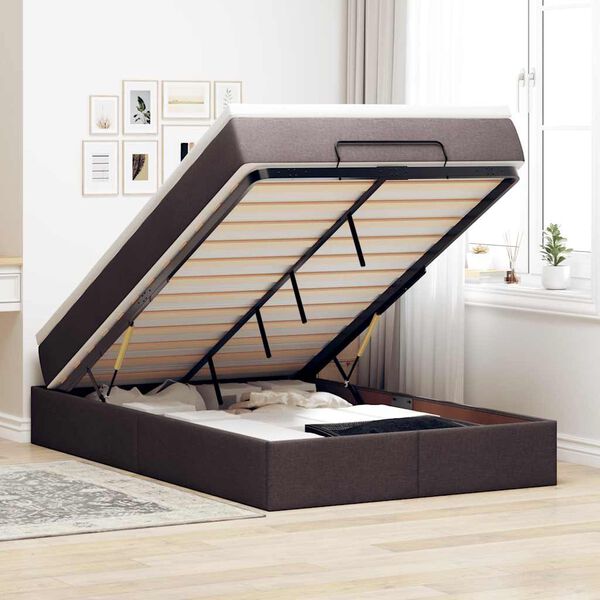 vidaXL Estructura de cama otomana colch&oacute;n tela marr&oacute;n oscuro 120x190cm