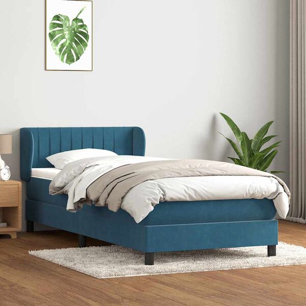 vidaXL Cama box spring con colch&oacute;n terciopelo azul oscuro 90x210 cm