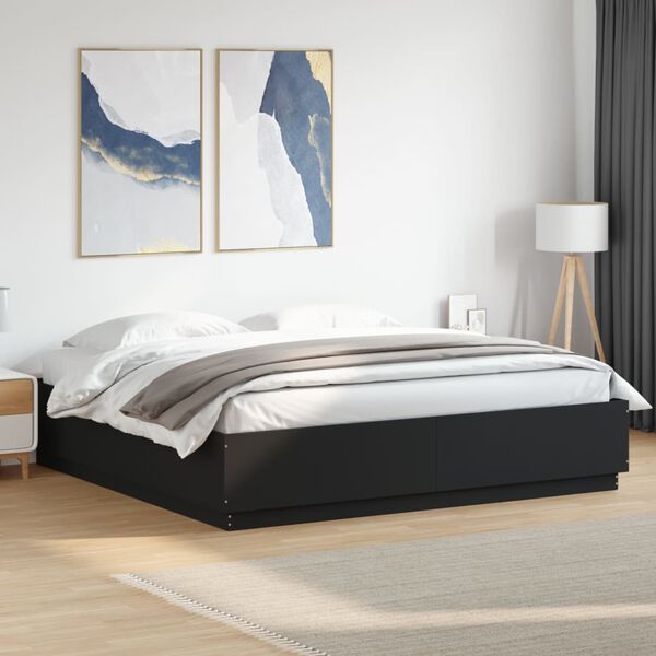 vidaXL Estructura cama LED sin colch&oacute;n cuero sint&eacute;tico negro 180x200cm